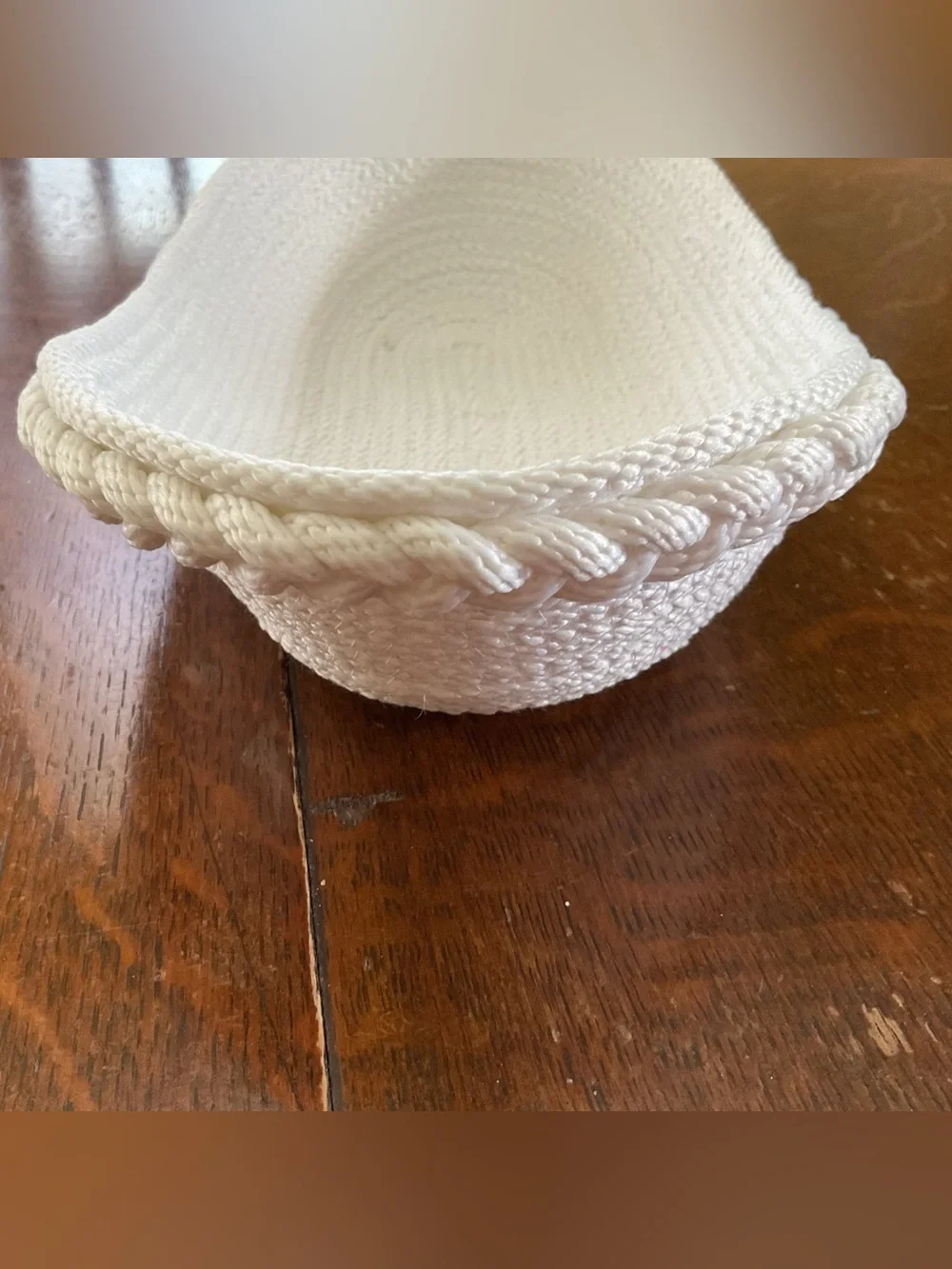 Handmade Coiled Cotton Rope Oval Bowl w/ Braided Trim